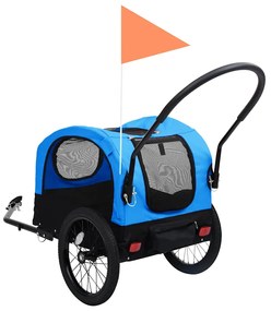 Reboque bicicletas/carrinho para animais 2-em-1 azul/preto