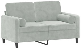 Sofá 2 lugares + almofadas decorativas 120cm veludo cinza-claro