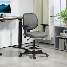 Cadeira de escritório com assento alto ajustável, braços 60 x 57 x 97-119 cm com rodas, cinzenta