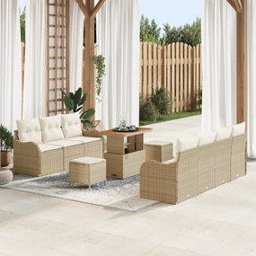 Conjunto de Sofá de Jardim vidaXL 10 Peças com Almofadas Bege Rattan P