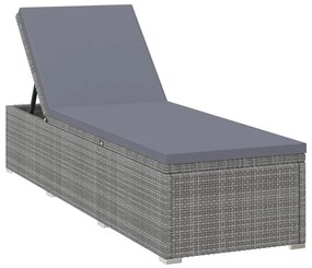 3 pcs espreguiçadeiras jardim c/ mesa centro vime PE cinzento