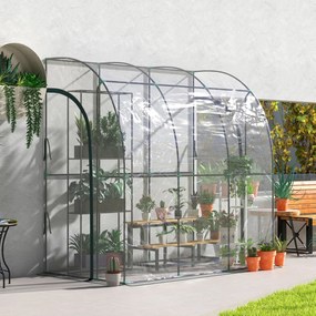 Estufa de jardim encostada, estufa de varanda, lona reforçada em PVC, 2 portas enroláveis, 214 x 118 x 212 cm, transparente