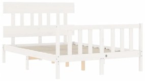 Estrutura de cama com cabeceira 140x200cm madeira maciça branco