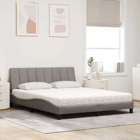 Cama com colchão 160x200 cm tecido castanho-acinzentado