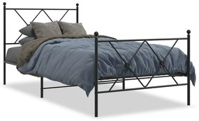 Estrutura de cama com cabeceira e pés 90x200 cm metal preto