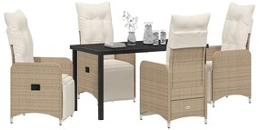 Conjunto de Jantar de Jardim 5 peças com Almofadas Bege em Rattan Sint
