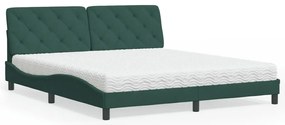 vidaXL Cama com colchão 180x200 cm veludo verde-escuro