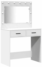 Conjunto de Mesa de Maquilhagem de 3 Peças com LED, Madeira Branca