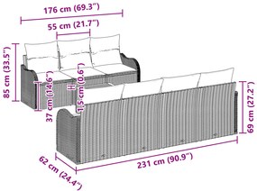 Conjunto de Sofá de Jardim de 8 Peças com Almofadas Cinza Rattan Poliv