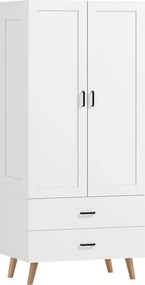 HOMCOM Armário de quarto 2 portas com fecho suave, 2 gavetas e barra de suspensão, 80x54x180cm, branco | Aosom Portugal