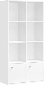 Estante com 4 prateleiras e 2 compartimentos 29 x 65,8 x 130 cm com portas em branco