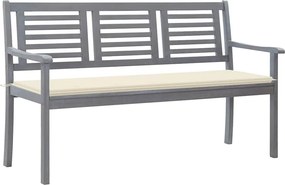 vidaXL Banco de jardim 3 lugares c/ almofadão 150 cm eucalipto cinza