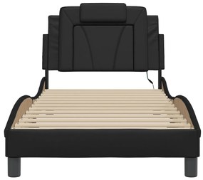 Estrutura de cama c/ luzes LED 80x200 cm couro artificial preto