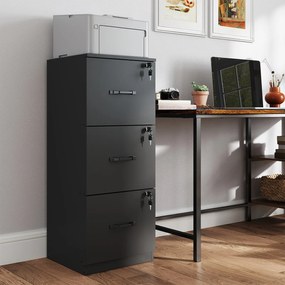 Armário de gavetas escritório em madeira 40 x 41 x 103 cm preto