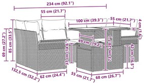 Conjunto de Sofá de Jardim de 7 Peças com Almofadas Pretas de Rattan P