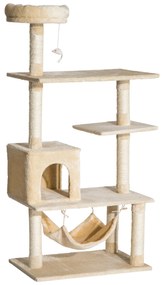PawHut Arranhador Gatos Plataformas Múltiplas Brinquedo Suspenso Caverna Rede Macia Sisal Confortável 70x40x152cm Bege | Aosom Portugal
