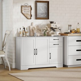 Aparador, móvel de arrumação com 3 portas 120 x 38 x 79 cm, 2 gavetas e prateleira ajustável, branco