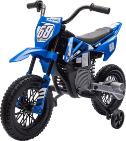 Moto elétrica para crianças, moto de motocross para crianças dos 3 aos 6 anos, 2 motores, 12 V, velocidade máxima de 5 km/h, 107 x 56 x 70 cm, azul