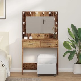 Mesa de Maquiagem vidaXL com Luzes LED Madeira Antiga 78,5x41x135 cm