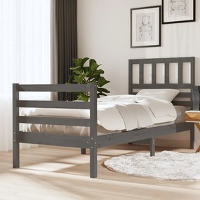 vidaXL Estrutura de cama solteiro 90x190 cm madeira maciça cinzento