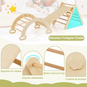 Triângulo de trepar em madeira 4 em 1 para crianças Jogo de trepar com triângulo/arco/alça para deslizar ou trepar Montessori Natural