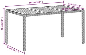 Mesa de jardim 150x90x75 cm vime PE e madeira de acácia bege