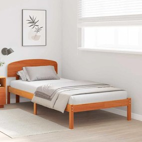 Estrado de Cama com Cabeceira Castanho 90x200 cm Madeira maciça de pin