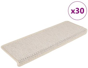 vidaXL Tapetes escada adesivos aspeto sisal 30 pcs 65x21x4 cm creme