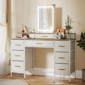 Toucador com Luzes LED de 3 Cores Espelho 10 Gavetas de TECIDO e Pés em Aço 118,5x39,5x140 cm Madeira