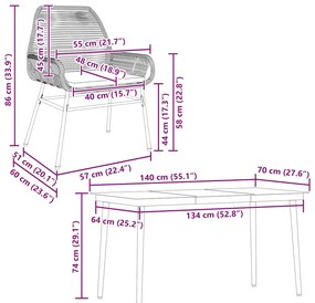 Conjunto de jantar jardim 5 peças almofadas vidro vime PE preto