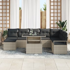 Conjunto de Sofá de Jardim vidaXL 9 Peças com Almofadas Cinza Claro Vi