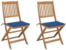 vidaXL Cadeiras de jardim dobráveis c/ almofadões 2 pcs acácia maciça