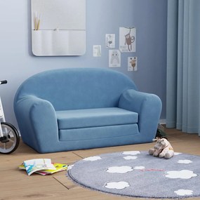 Sofá-cama infantil de 2 lugares pelúcia azul