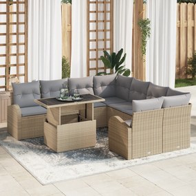 Conjunto de Sofá Jardim vidaXL 9 Peças com Almofadas Bege Vime Polivim