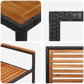 Conjunto de Jantar para Jardim vidaXL 9 Peças Preto Polyrattan Acácia