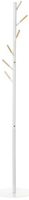 HOMCOM Cabide de Pé de Madeira com 6 Ganchos para Roupa Bolsas e Estrutura de Metal 35x35x174cm Branco e Madeira