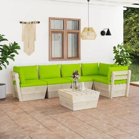 vidaXL 6 pcs conjunto lounge de paletes + almofadões madeira de abeto