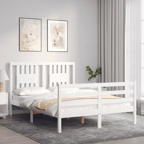 Estrutura de cama com cabeceira 120x200cm madeira maciça branco