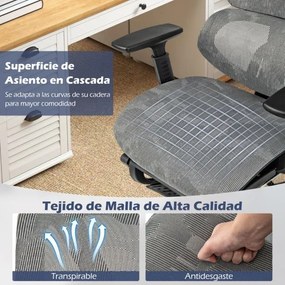 Cadeira de escritório em rede com encosto inclinável a 90°-120°, apoio lombar, apoio para os pés retrátil e assento para computador Cinzento