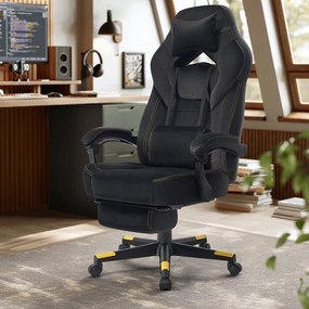 Cadeira gamer com apoio para os pés e almofada ajustável para a cabeça, Preta