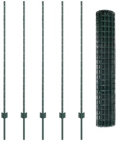 Cerca Euro com 5 Postes U Verde 1,4x10 m Aço