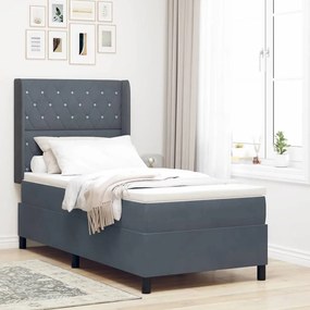Cama Box com Colchão e LED Cinza Escuro 90x190 cm Veludo