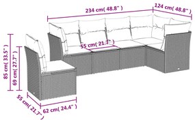 7 pcs conjunto de sofás jardim c/ almofadões vime PE castanho