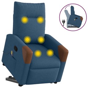vidaXL Poltrona reclinável elevatória de massagens tecido azul