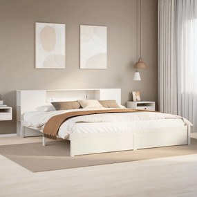 vidaXL Cama com estante sem colchão 180x200 cm pinho maciço branco