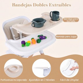Cadeira de Alimentação Convertível 4 em 1, 71 x 58 x 93 cm, Bandeja Dupla Ajustável, Bege