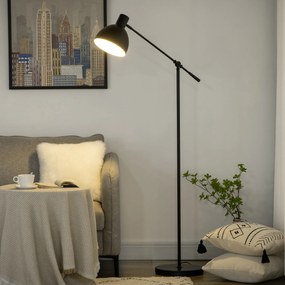 Candeeiro de pé para sala de estar, 40 W, altura ajustável, abajur e braço orientável, interruptor de pé, casquilho E27, preto