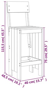 5 pcs conjunto de bar para jardim pinho maciço branco