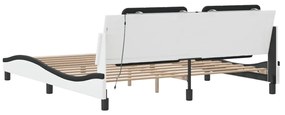 Estrutura cama c/ luzes LED 180x200cm couro artif. branco/preto