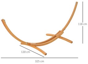 Outsunny Suporte para Camas de Rede de Madeira 325x120x118cm Estrutura para Cama de Rede Dupla Carga Máxima 120kg para Jardim Terraço Interior e Exterior Natural